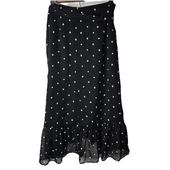 Ann Taylor Black Embroidered Ruffle Midi Skirt 2 - Picture 6 of 6